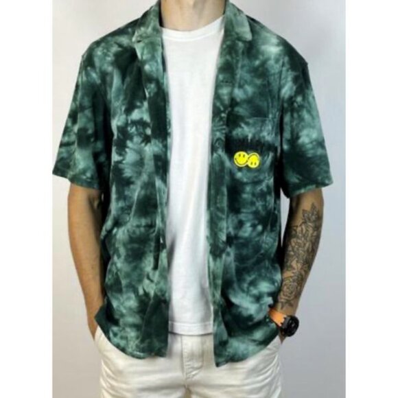 Smiley Face H&M Terry Cloth Shirt Size XXL Button Up Space Dye Hippie Grunge Y2K - Picture 4 of 11